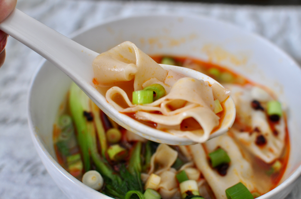 Extra dumpling skin used as noodles