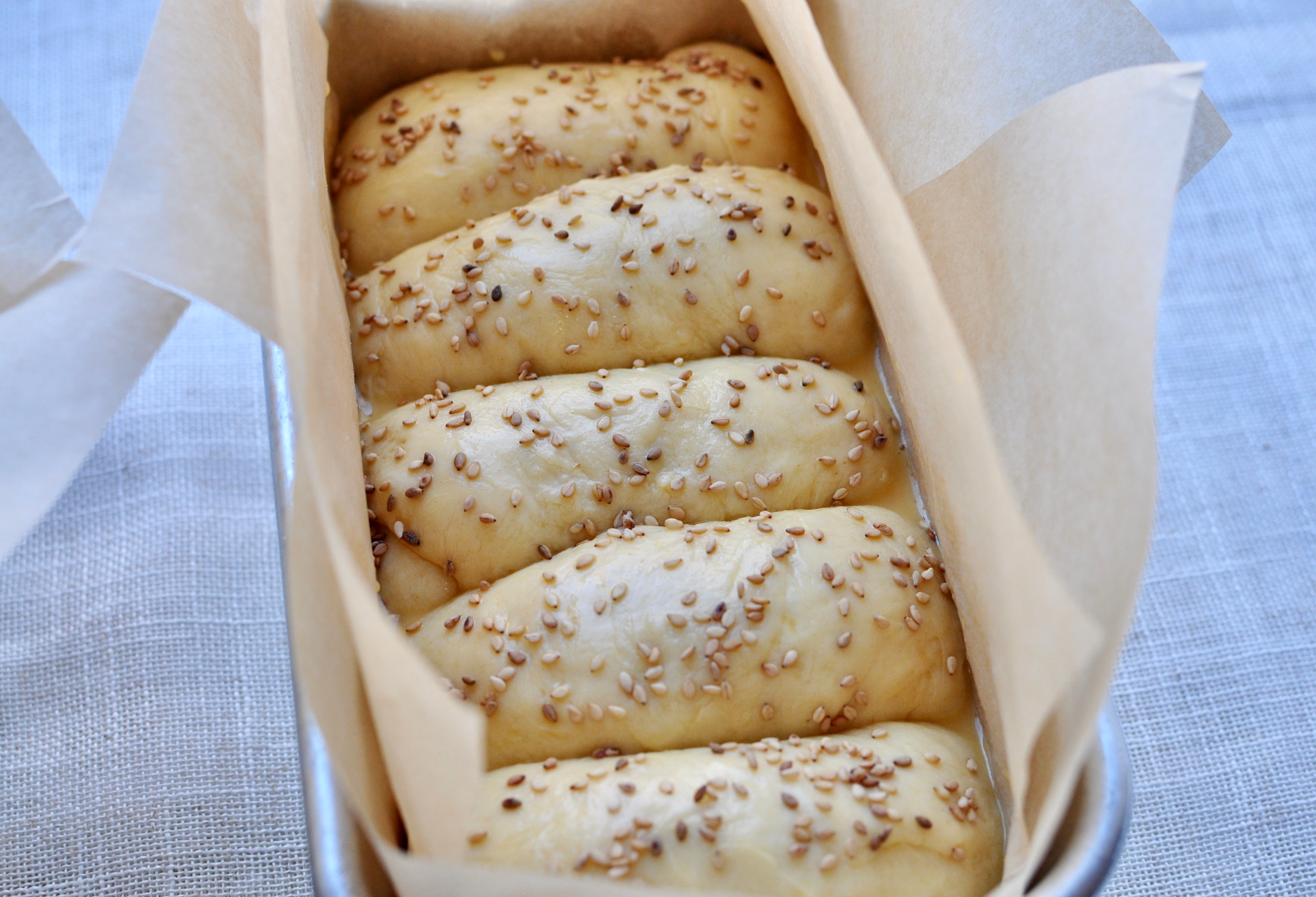 Dough for pull apart bread with sesame seeds