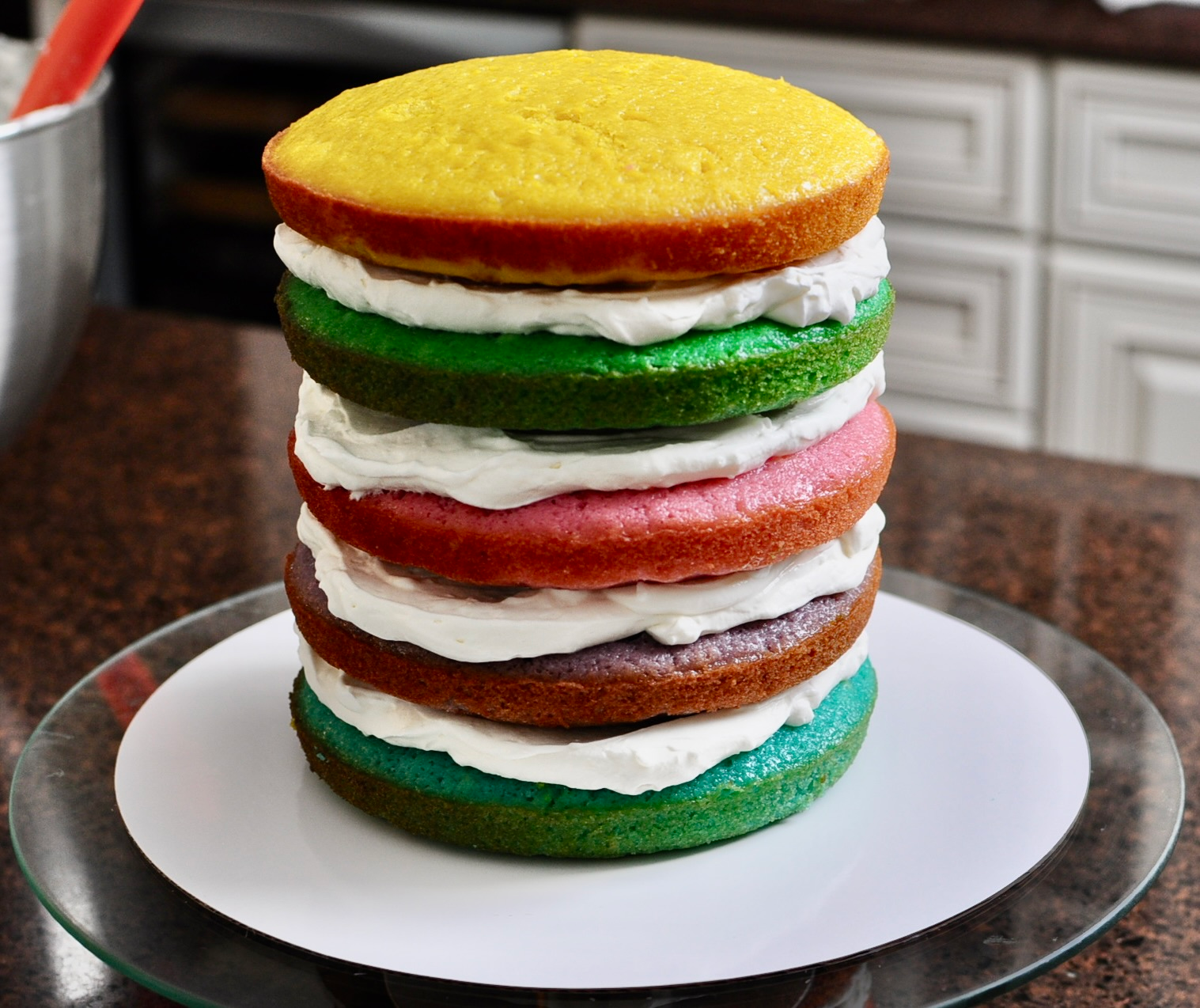 Rainbow cake with 5 layers