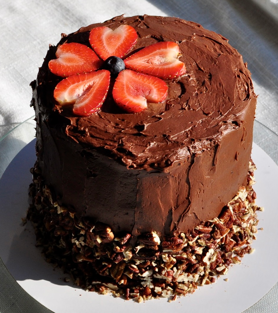 Triple layer chocolate cake with whipped nutella frosting