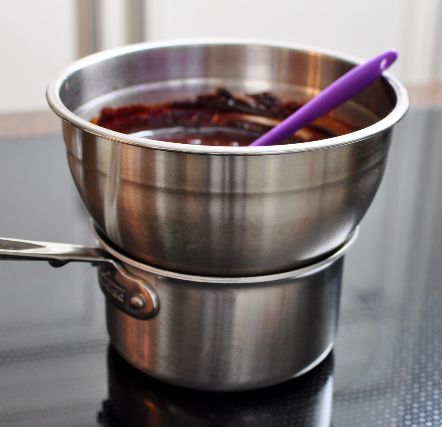 Chocolate melting over double boiler