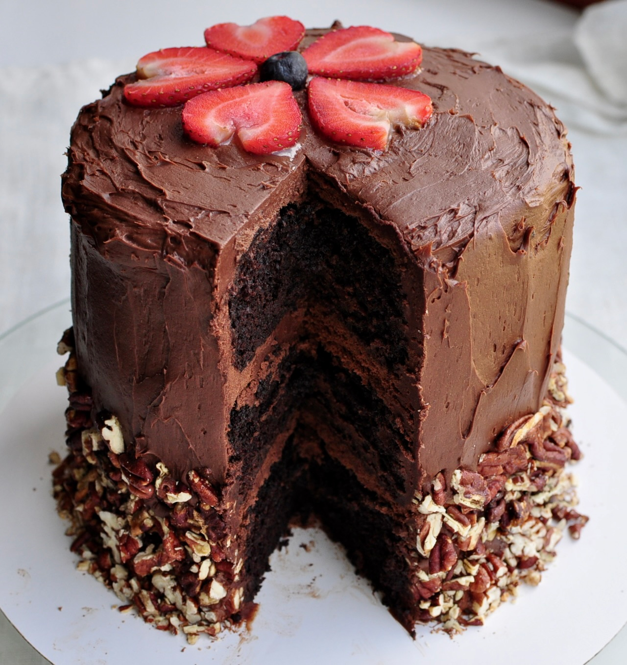 Triple layer chocolate cake with whipped nutella frosting