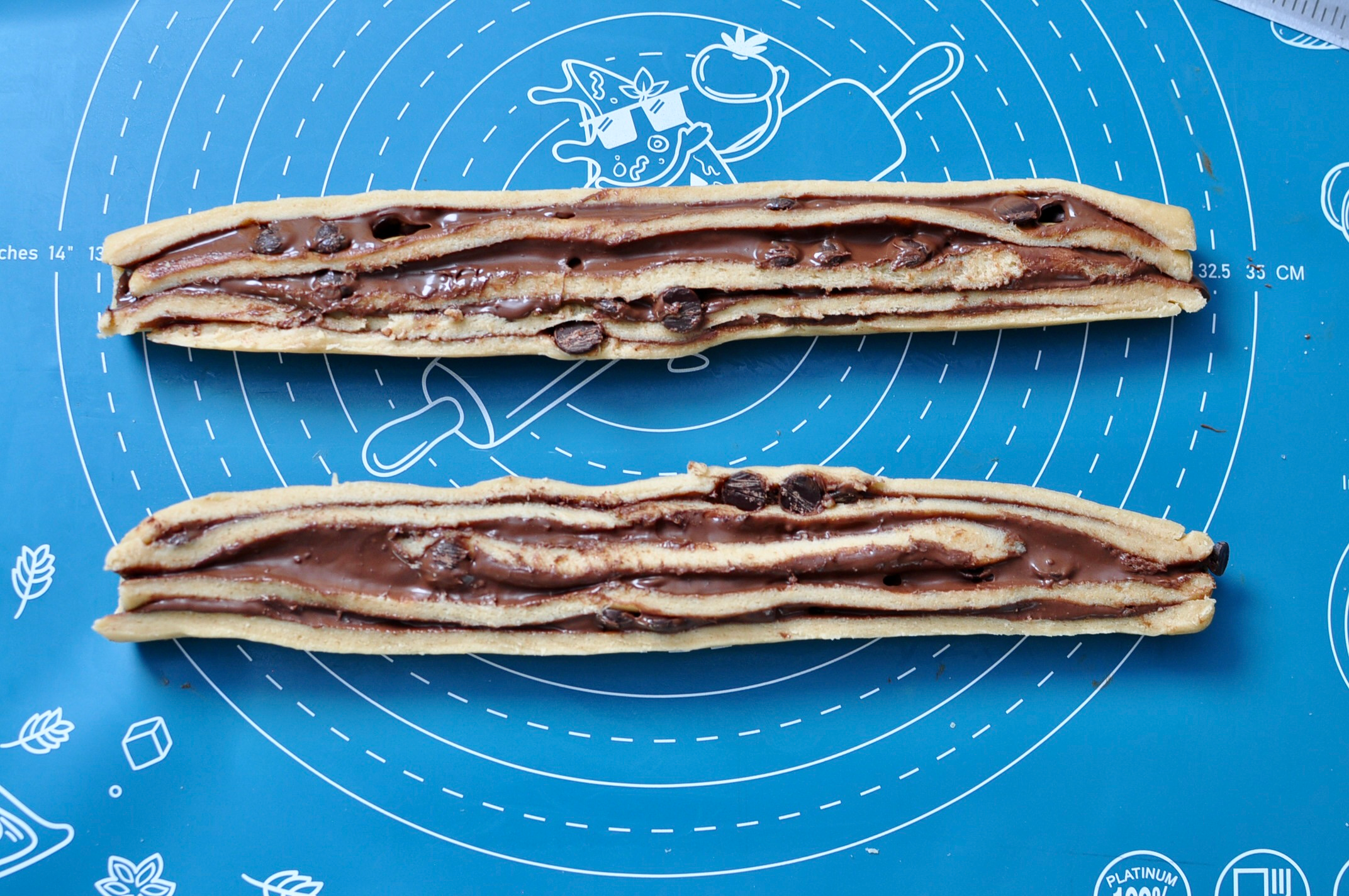 Nutella babka cut logs
