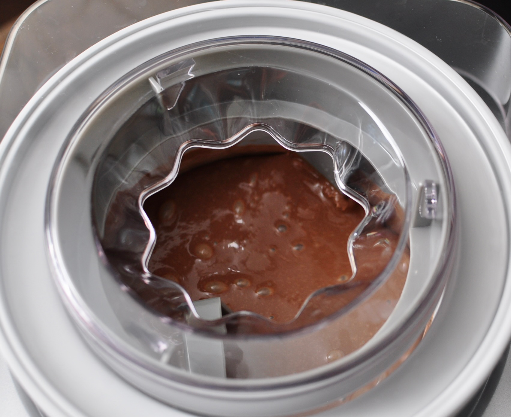 Chocolate Ice Cream Churning in Ice Cream Maker