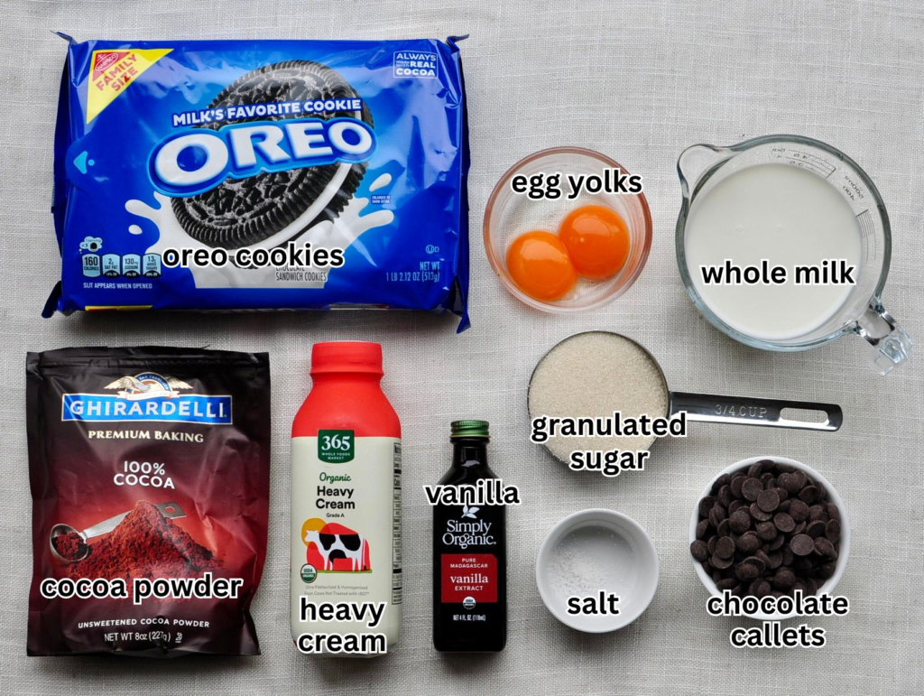 Ingredients for chocolate oreo ice cream