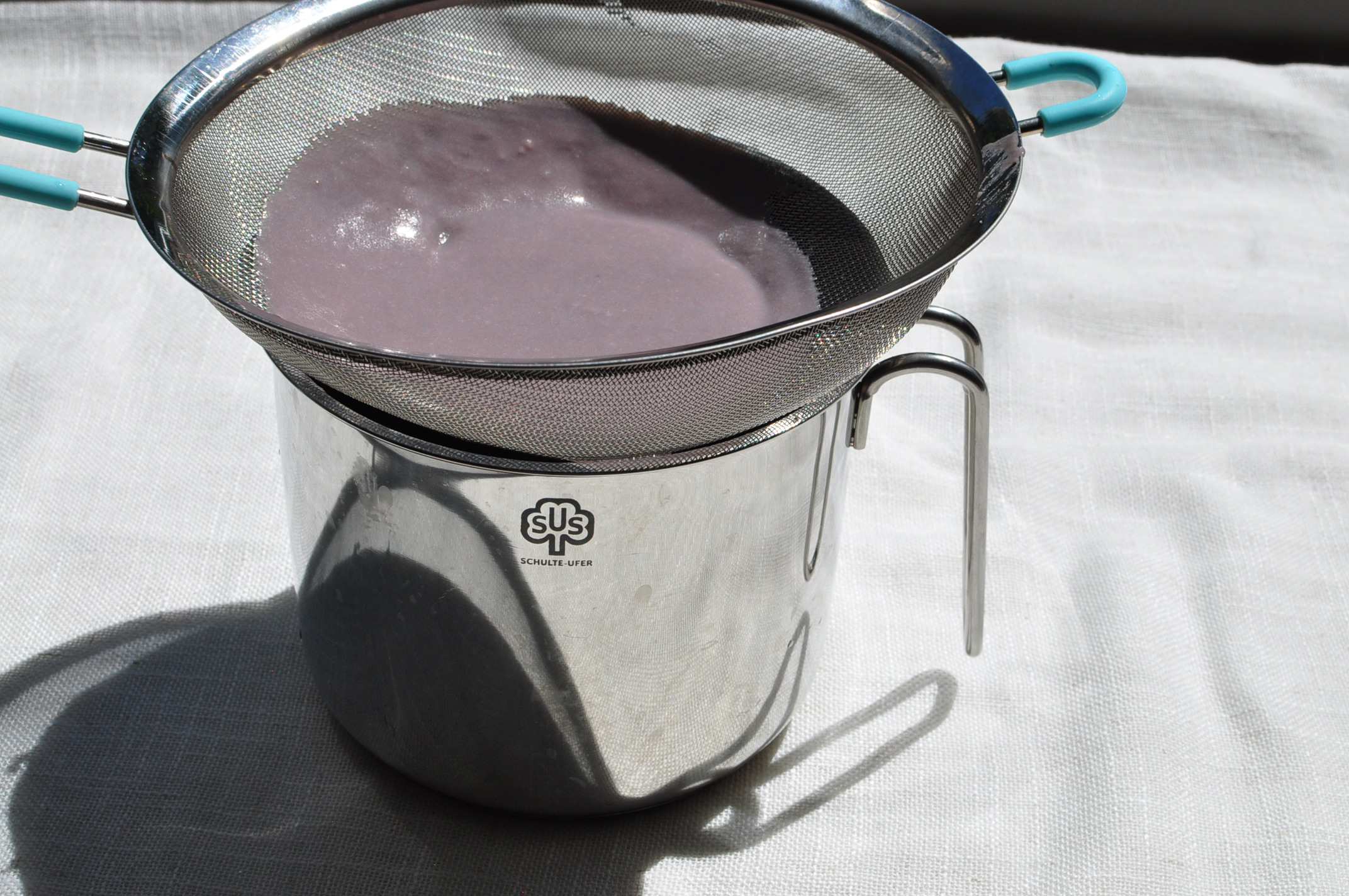 Strain Ube Mochi Batter Through Fine Mesh Sieve