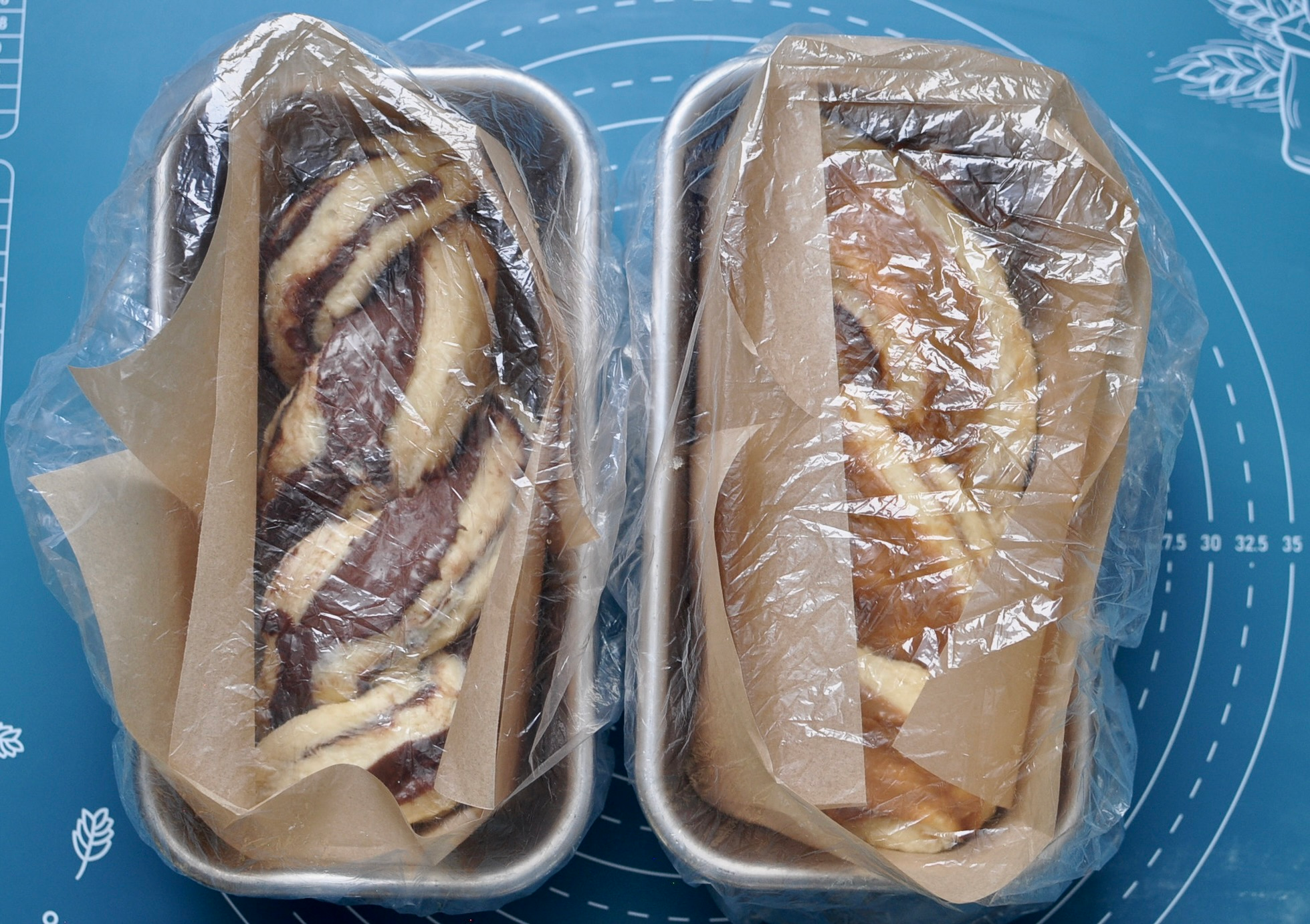 Croissant Babkas in Covered Loaf Pans Dough Rise