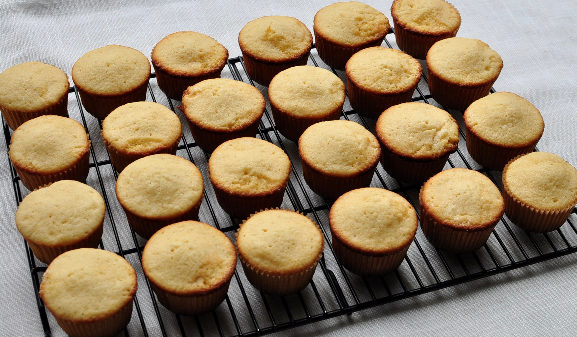 Baked Vanilla Cupcakes Cooling on a Wire Rack