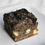 black sesame brownies with white chocolate chips