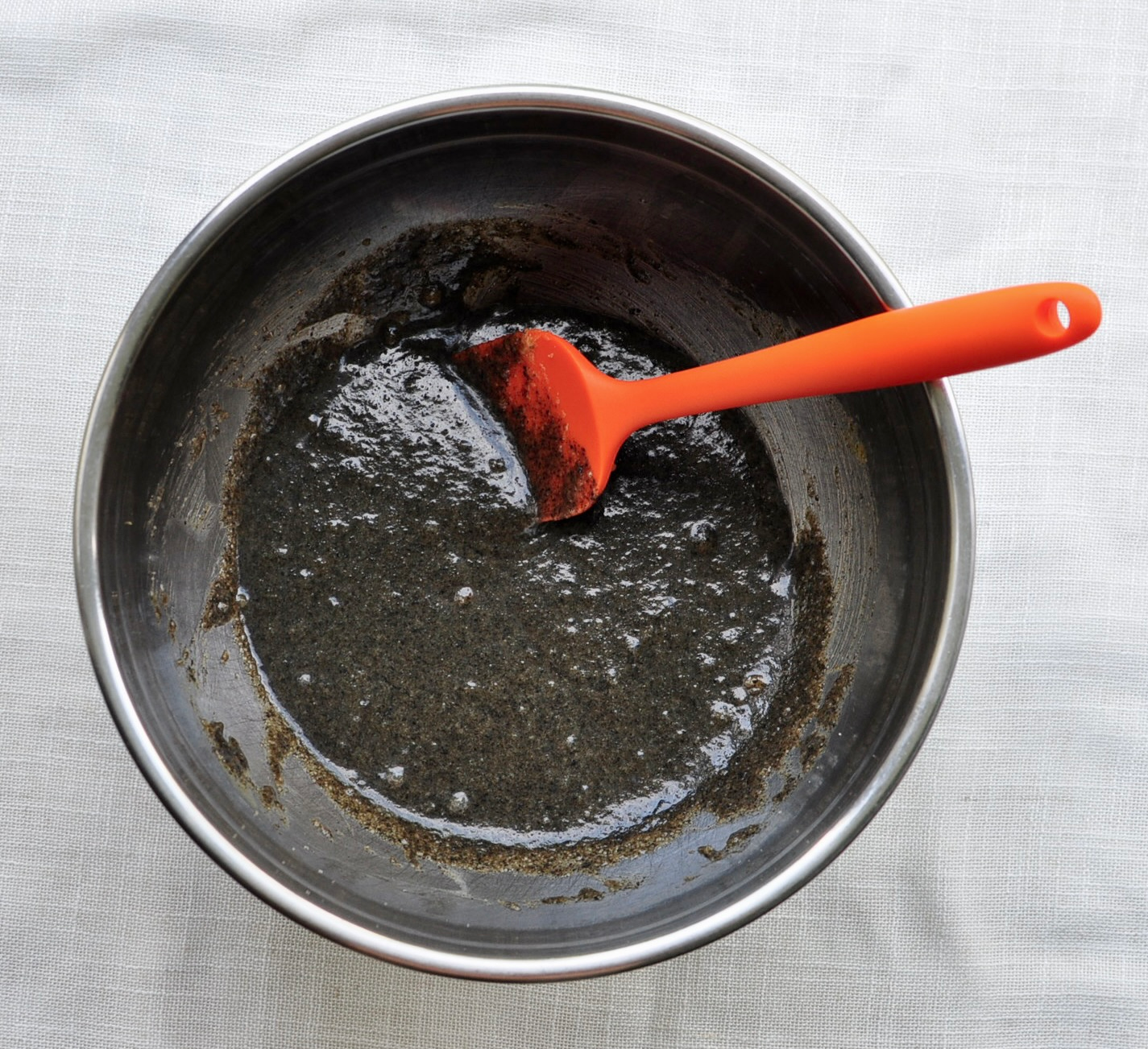 black sesame paste in black sesame brownie batter