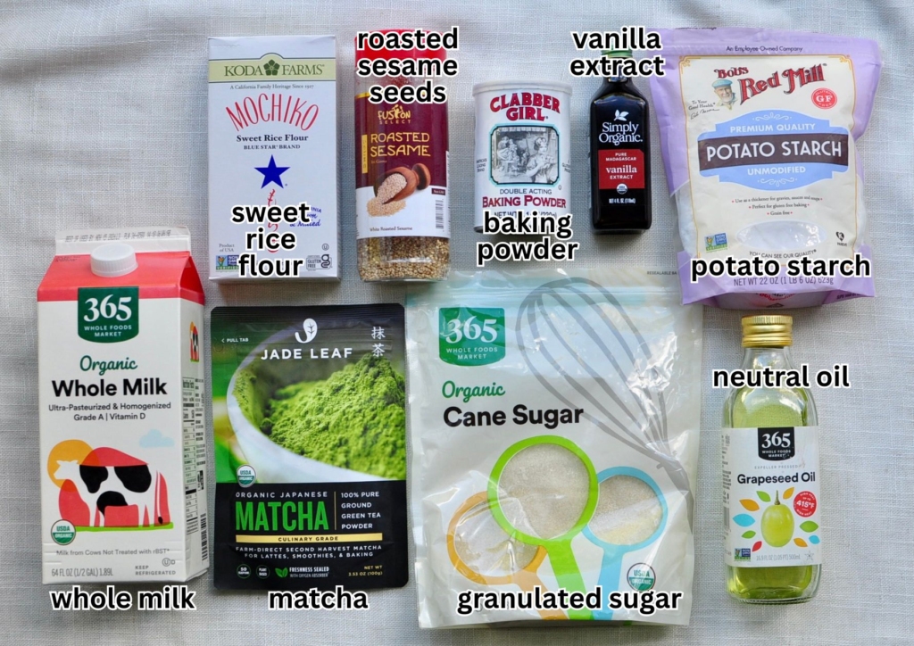 Ingredients for Matcha Mochi Square Bites
