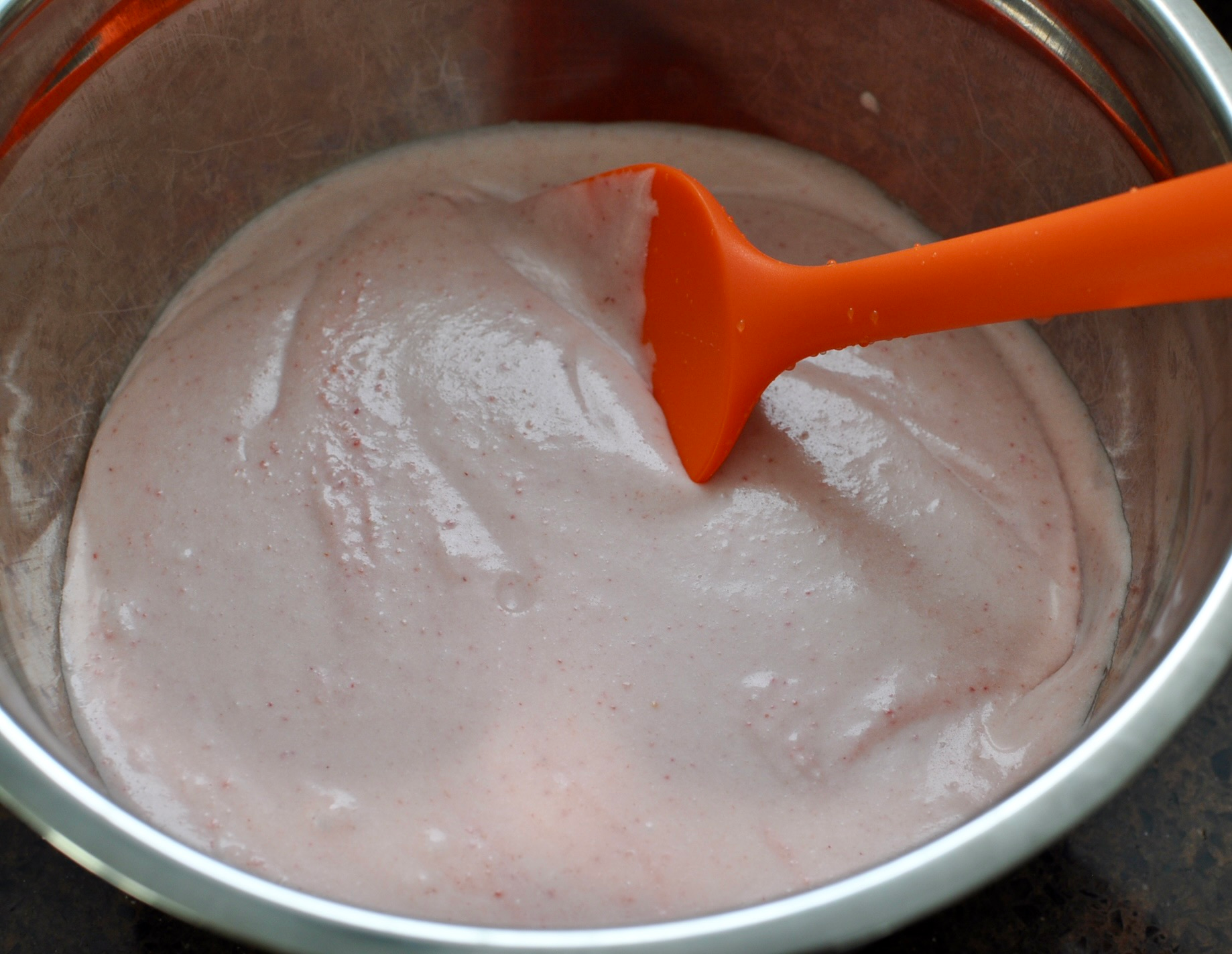 Strained Smooth Batter for Strawberry Mochi Snack